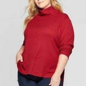 Ava & Viv Mock Turtleneck Pullover Sweater- Red